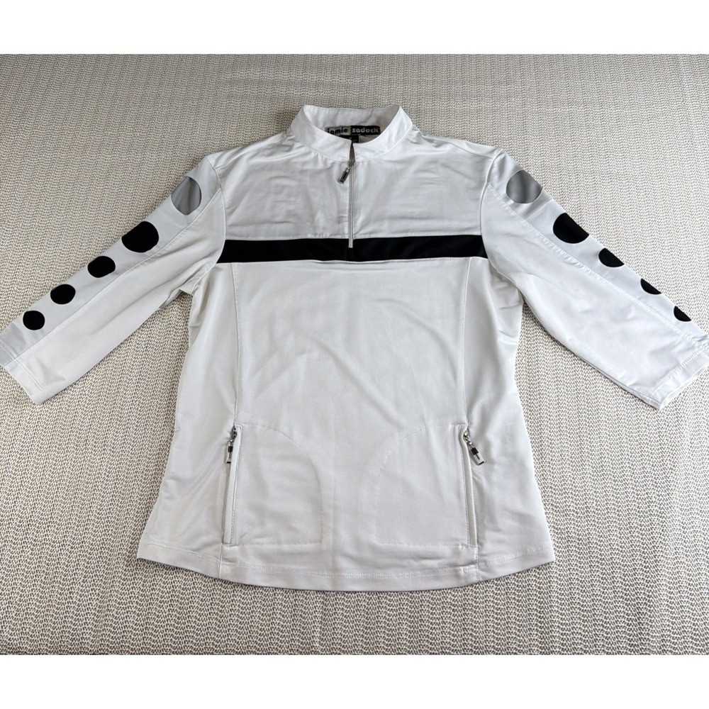Jamie Sadock Women's Medium White 1/4 Zip Golf Pullover Stretch Top